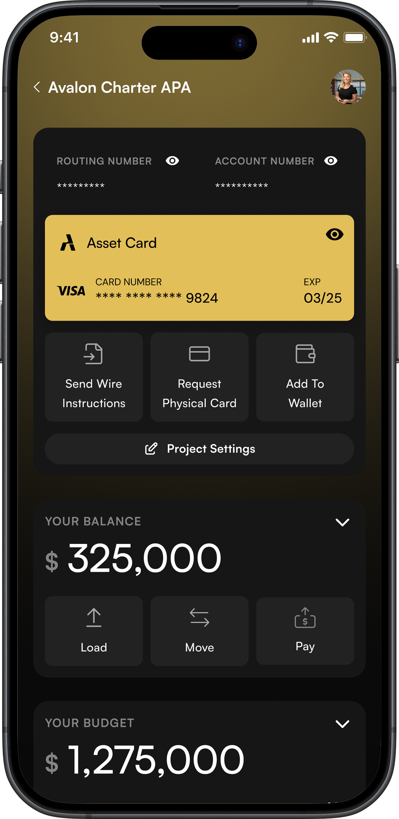 Avalon Charter APA in the Asset Card app
